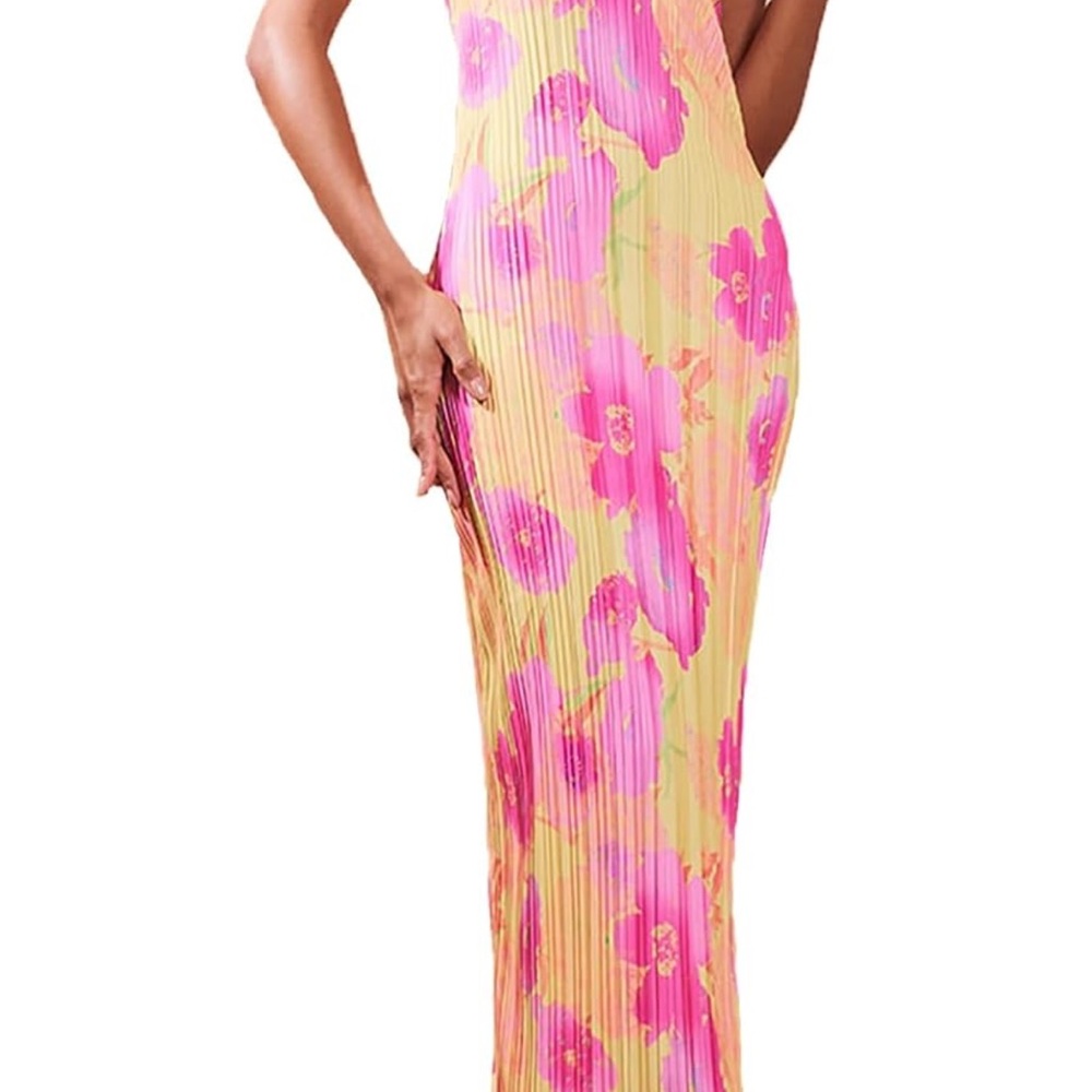Floral Pink and Yellow Maxi Dress